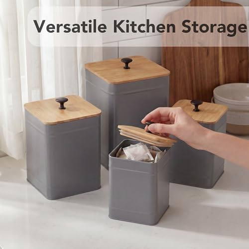 PERFNIQUE Kitchen Canisters, Airtight Canister Sets for Kitchen Counter, Kitchen Canisters for Countertop Set of 4, Coffee Tea Sugar Flour Spice Tin Jars Food Storage Container with Lid(Grey) - Image 6