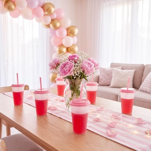 Honeydak 30 Pack Reusable Plastic Tumblers with Lids and Straws 12oz Colorful Cold Drink Cups Bulk Travel Mug Leak Proof Party Iced Coffee Cups for Summer Party Birthday Gift (No Glitter,Pink Lid) - Image 2