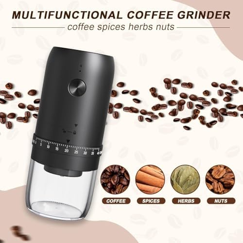 Portable Electric Burr Coffee Grinder with 40 Adjustable Settings & 35g Capacity, 1800mAh Rechargeable Coffee Bean Grinder with Conical Ceramic Burr, for Travel, Camping, White - Image 5