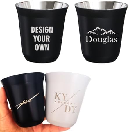 Personalized Espresso Cups 160ml, Wedding Gift for couple, Custom Gifts, Custom Cup for Drinks with Monogram Engraved Name/Logo/Text 30 Pcs by Custom