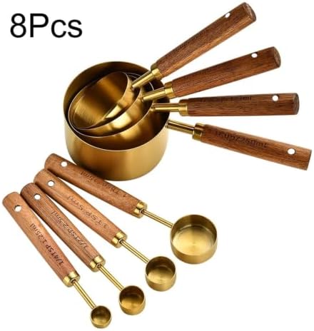 1/4/8Pcs Stainless Steel Measuring Cup Spoon Set with Wooden Handle - Image 2