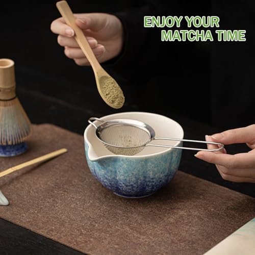 Matcha Whisk Set, Matcha Bowl with Spout(17oz), Matcha Whisk and Holder, Bamboo Matcha Scoop - 4 Pcs Ceremonial Grade Matcha kit for Matcha Tea Lovers Blue & Green - Image 4