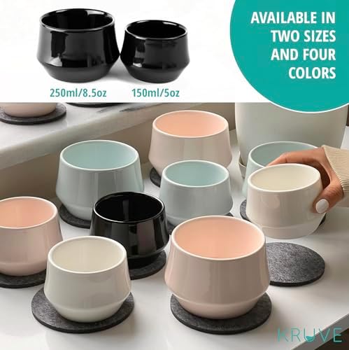 KRUVE IMAGINE Porcelain Latte Coffee Cups, Double Walled Espresso Cups, Glass Cups Set of Two - 8.5oz Thermal Spherical Design for Latte Art, Insulated Coffee Mugs for Heat Retention (White) - Image 7