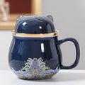 SHELFLOVER Beautiful Dark Blue Tea Cup with Strainer, Easy to Clean Keep Tea Hot Long Porcelain Material, Suit Travel/Office/Home Drink, 10oz (300ml) by SHELFLOVER