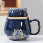 SHELFLOVER Beautiful Dark Blue Tea Cup with Strainer, Easy to Clean Keep Tea Hot Long Porcelain Material, Suit Travel/Office/Home Drink, 10oz (300ml) by SHELFLOVER