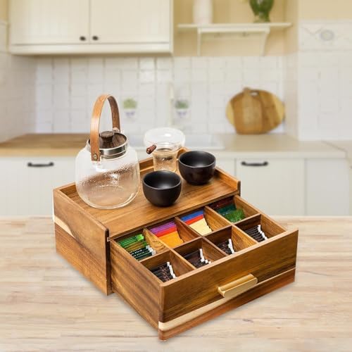 Wood Organizer Chest Space Saving with Multiple Compartments Teabag Holder Storage Drawer for Living Room - Image 2
