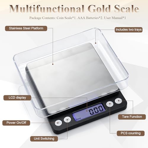 Digital Jewelry Scale, 500g x 0.01g High Precision Gold Scale, Portable Gram Scale with LCD Display, Tare Function, PCS Counting, Professional Small Scale for Jewelers Collectors Pawn Shops - Image 6