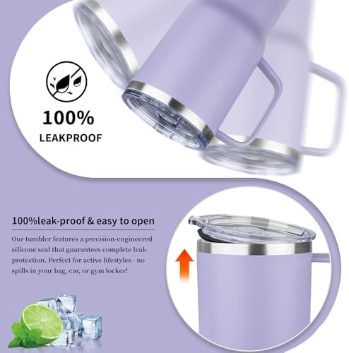 20oz Insulated Tumbler with Handle Stainless Steel Travel Coffee Mug with Lid and Straw Double Wall Vacuum Leak-proof Reusable Thermal Water Cup for Hot and Cold Drinks (Multicolor-6,4 Pack) - Image 5