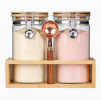 KKC Glass Protein Powder Container, 40oz Airtight Collagen Storage Jars with Bamboo Lids & 1 TBSP Measuring Spoons - Wide Mouth Aesthetic Countertop Dispenser Organizer for Kitchen, Smoothie Bar by KKCHOMEACCENTSGmbH