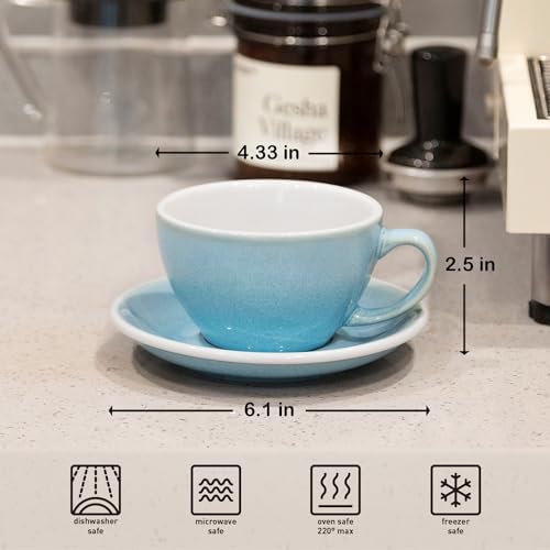 Loveramics Coffee Cup Ceramic, 10 oz Latte Art Cup with Saucer for Cappuccino, Tea, Espresso, Thick - walled stoneware Cappuccino mug Set for Cafe and Barista - Potters Colours (Ice Blue, 10OZ) - Image 3