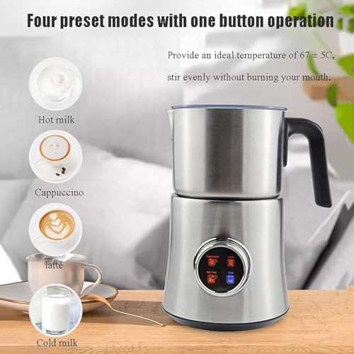 Multifunctional Stainless Steel Coffee Machine, 500W Electric Milk Frother with Led Display, Hot & Cold Functions, 4 Preset Modes, 5Min Heating, Overheating Power of - Image 3