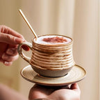 6.8oz 210ml Ceramic Mug Saucer Set Home Wabi Sabi - Image 5