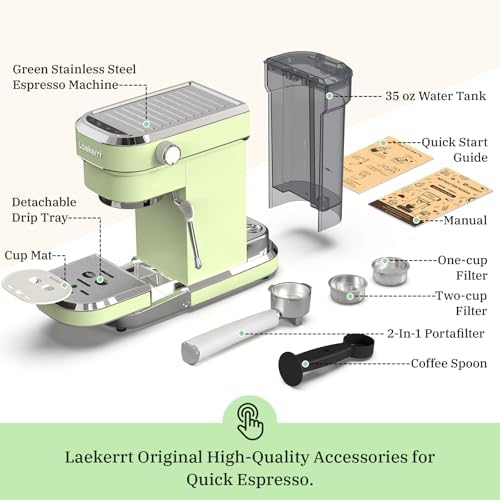 Laekerrt Espresso Machine 20 Bar Espresso Maker CMEP01 with Milk Frother Steam Wand, Professional Expresso Machine for Cappuccino and Latte (Stainless Steel, Green) Gift for Dad, Father, Coffee Lovers - Image 7