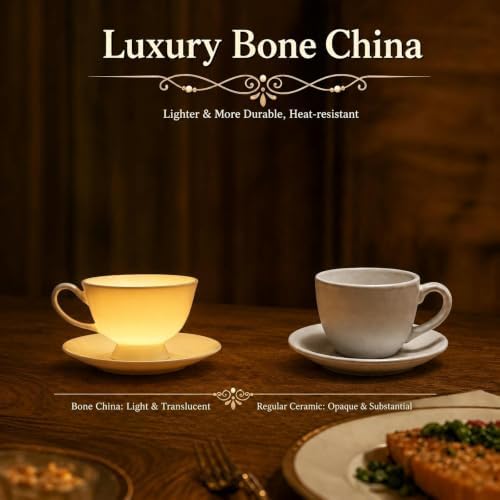 Fine Bone China Espresso Cups and Saucers Set of 2, 5 oz - Image 4