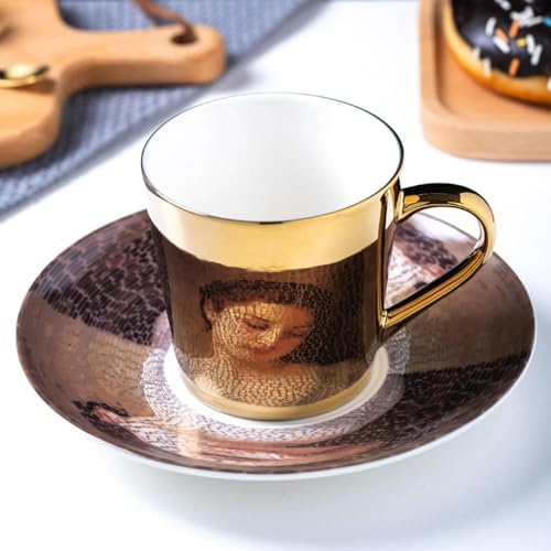 Reflection Cup,Mirror Cup and Saucer,Anamorphic Cup and Saucer,Creativity Tea Cup and Saucer Set,Ceramic Coffee Mug with Saucer and Spoon,for Cappuccino,milks,espresso,tea,coffee,250ml by Unknown