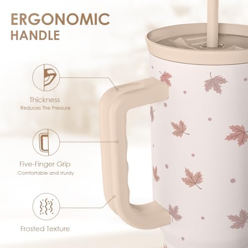 Fall Maple Leaf Stainless Steel Tumbler with Handle 40 Ounces Insulated, Travel Cup for Women Girls Friends Teens - Image 3