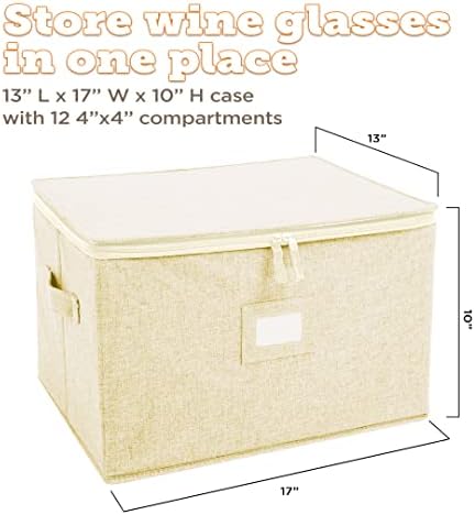 storageLAB Wine Glass Storage Case | Hard Shell Felt Dividers | Cream - Image 3