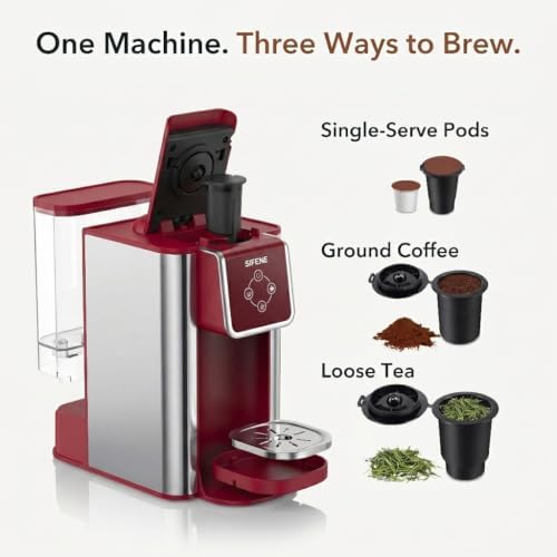 SIFENE 3-in-1 Single Serve Coffee Machine, K-Pod & Tea Brewer, 50 oz, Red - Image 3