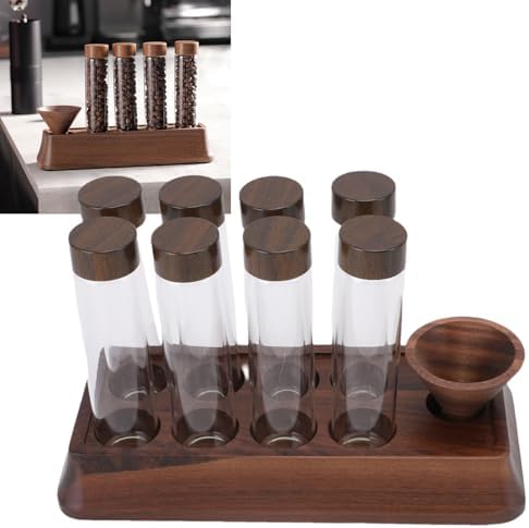 8Pcs Glass Coffee Bean Storage Tubes Elegant Walnut Holder Fresh Sealing for Home Shop Bar - Image 2