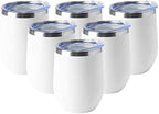HASLE OUTFITTERS 12oz Wine Tumbler with Lid Stemless Wine Glasses Double Wall Vacuum Travel Mugs stainless steel Coffee Cup for Cold & Hot Drinks Wine Coffee Cocktails Beer 6 Pack White by HASLEOUTFITTERS