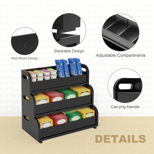 3-Tier Bamboo Tea Bag Organizer, Stackable Tea Holder for Countertop, Black - Image 5