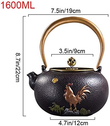 Cast Iron teapot,Classic Tea Kettle,Large Cast Iron Tea Kettle with Trivet Stand and Copper Lid, Anti Rust Japanese Tetsubin Teapot for Electric Ceramic Stove, Black 1600ML - Image 2