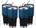 MEWAY 30oz Insulated Tumbler With Lids and Straws,Stainless Steel Double Vacuum Coffee Tumbler Cup, Brush, Durable Powder Coated Coffee Cup for Cold & Hot Drinks, Office, Travel(Blue Black,4 PACK) by MEWAY