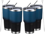 MEWAY 30oz Insulated Tumbler With Lids and Straws,Stainless Steel Double Vacuum Coffee Tumbler Cup, Brush, Durable Powder Coated Coffee Cup for Cold & Hot Drinks, Office, Travel(Blue Black,4 PACK) by MEWAY