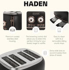 Haden Dorset 4 Slice Wide Slot Stainless Steel Bread Toaster, Black/Pewter - Image 3