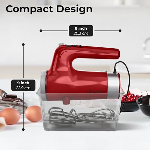 Electric Hand Mixer 350W, 9 Speed Handheld Mixer with Timer, Beaters, Whisks & Dough Hooks, Storage Case, Kitchen Mixer for Baking, Eggs, Cream, Cookie Dough & Frosting, Red - Image 4