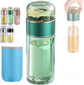 Double Glass Tea Infuser Bottle with Filter & Lid, 3-in-1 Smart Tea Infuser,Portable 3-in-1 Tea Maker for Loose Leaf, Hot or Cold Ready. (Green,420ml) by Unknown