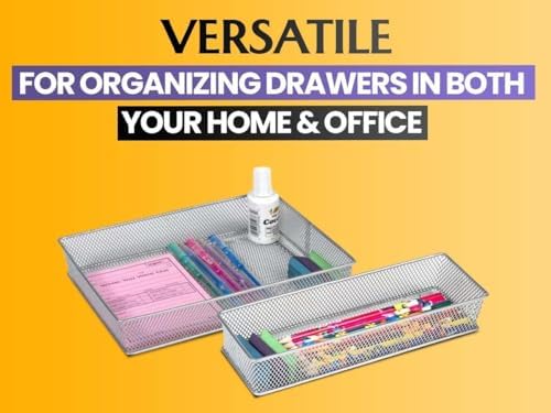 YBM HOME Silver Mesh Drawer Cabinet and or Shelf Organizer Bins, School Supply Holder Office Desktop Organizer Basket (12, 6x12x2 Inch) - Image 6