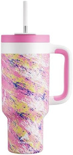 POWCAN 40 oz Tumbler with Handle, 2-in-1 Straw and Sip Lid, Leakproof, Dishwasher Safe, Insulated Stainless Steel Travel Coffee Mug, Keeps Cold for 34 Hours, Fits in Car Cup Holder (Pink Ladies) by POWCAN