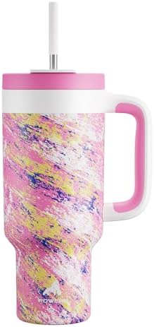 POWCAN 40 oz Tumbler with Handle, 2-in-1 Straw and Sip Lid, Leakproof, Dishwasher Safe, Insulated Stainless Steel Travel Coffee Mug, Keeps Cold for 34 Hours, Fits in Car Cup Holder (Pink Ladies) by POWCAN