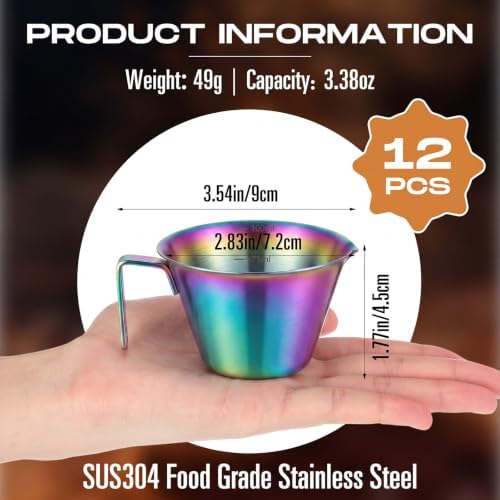 Honeydak 12 Pcs Stainless Steel Espresso Shot Cup 3.4 Oz/ 100 ml Espresso Measuring Cup with Spout and Handle Stainless Steel Coffee Shot Glasses Scale Metal Coffee Measuring Accessories(Colorful) - Image 2