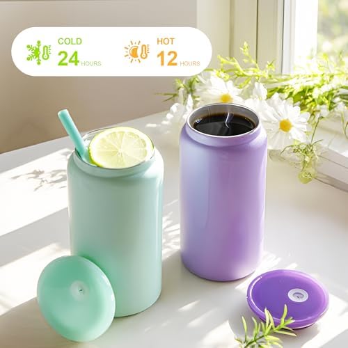Stainless Steel Cups with Lids and Straws, 16 oz, 6 Pcs, Bright Color - Image 3
