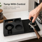 Espresso Tamping Station Mat with Tool Organizer, Silicone Coffee Tamper Mat with 70mm Portafilter Rest, Dual 60mm Holders, Drainage Outlet, Black, 12.4 x 6.2 in - Image 3