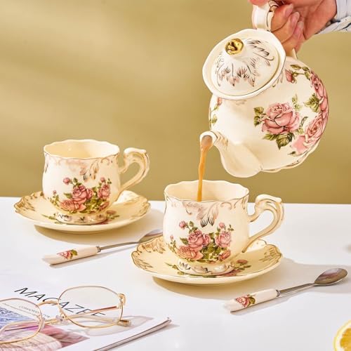 Tea Cups and Saucers Set of 2, 8 Oz (Pink Rose) - Image 6