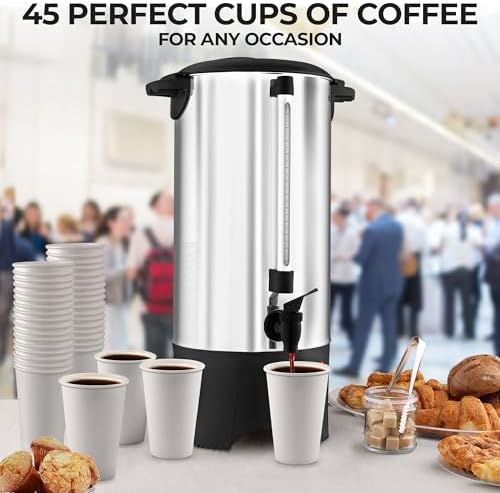 Zulay Commercial 45 Cup Coffee Urn - Stainless Steel Coffee Maker With Twist-Lock Lid & Cool-Touch Handles - Quick Brewing Coffee Maker With Keep Warm Mode For Events & Catering - Silver - Image 2