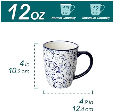 vancasso SELENE Coffee Mugs Set of 6, 12 Oz Porcelain Coffee Cups with Handle, Ceramic Tea Cup for Cappuccino, Latte, Tea, Cocoa, Dishwasher & Microwave Safe Gift Sets, Vintage Blue - Image 2