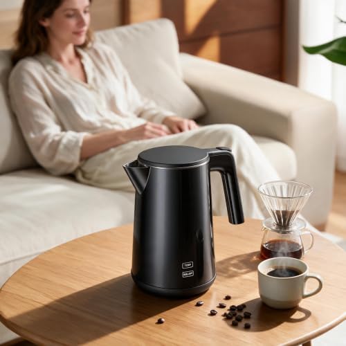 Electric Kettle Adjustable Temperature,1200W Rapid Heat Water Boiler, Black - Image 2