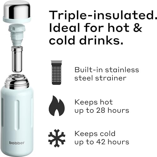 BOBBER 26 oz Stainless Steel Thermo Flask with Removable Tea Infuser & Cup – Keeps Hot 28 Hours, Cold 42 Hours – BPA-Free, Dishwasher Safe for Outdoor, Work, Home (Light Blue) - Image 2