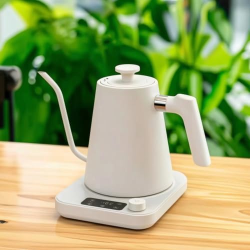 Electric Kettle Gooseneck Kettle With Long Spout Temperature Control Kettle With Digital Display And Rotary Knob 304 Stainless Steel Rapid Heating suitable for pour over coffee use, White - Image 2