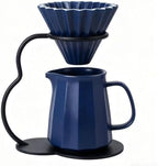 Pour Over Coffee Maker set,Ceramic Coffee Maker With V60 40 pcs Paper Filter，Metal Stand Pour Over Coffee Dripper navy blue by Unknown