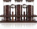 Suclain 3 Pcs 34 oz Glass Coffee Grounds Container with Shelf Glass Coffee Bean Storage Canisters with Airtight Lid and Measuring Spoon Food Storage Jars for Kitchen Sugar (Delicate Style) by Suclain