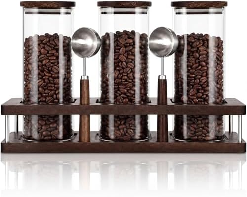 Suclain 3 Pcs 34 oz Glass Coffee Grounds Container with Shelf Glass Coffee Bean Storage Canisters with Airtight Lid and Measuring Spoon Food Storage Jars for Kitchen Sugar (Delicate Style) by Suclain