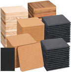 Ferrochef 150 Pcs Wooden Coasters for Craft Unfinished Coasters Bulk 4 Inch Square Coaster Include Acacia Slate Cork Pine for DIY Stained Painting Crafts Wood Laser Engraving Home Favors by Ferrochef