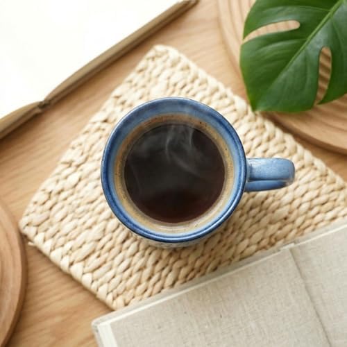 Bosmarlin Ceramic Coffee Mug Set of 4, 14 Oz, Coffee Cups with Big Handle, Microwave Safe, Unique Reactive Glaze (Blue, 14 Oz) - Image 3