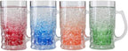 Lily's Home Insulated Double Wall Gel-Filled Acrylic Frosted Freezer Beer Glasses, Great for Enjoying Brews at BBQs and Parties, Clear with Assorted Color Bases (14 oz. Each, Set of 4) - Mug Shape by LilysHome