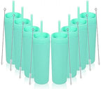 Volhoply 16oz Plastic Skinny Tumbler with Lid and Straw Bulk 8 Pack,Insulated Double Wall BPA Free Matte Acrylic Tumblers,Iced Coffee Travel Mug Reusable Party Cup,Customizable Diy Gifts(Green,8 Set) by LiveFully%EF%BC%8CDrinkFreely%E2%80%94KeepGoingwithVolhoply%EF%BC%81